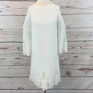 Gianni Binni off white lace cold shoulder dress